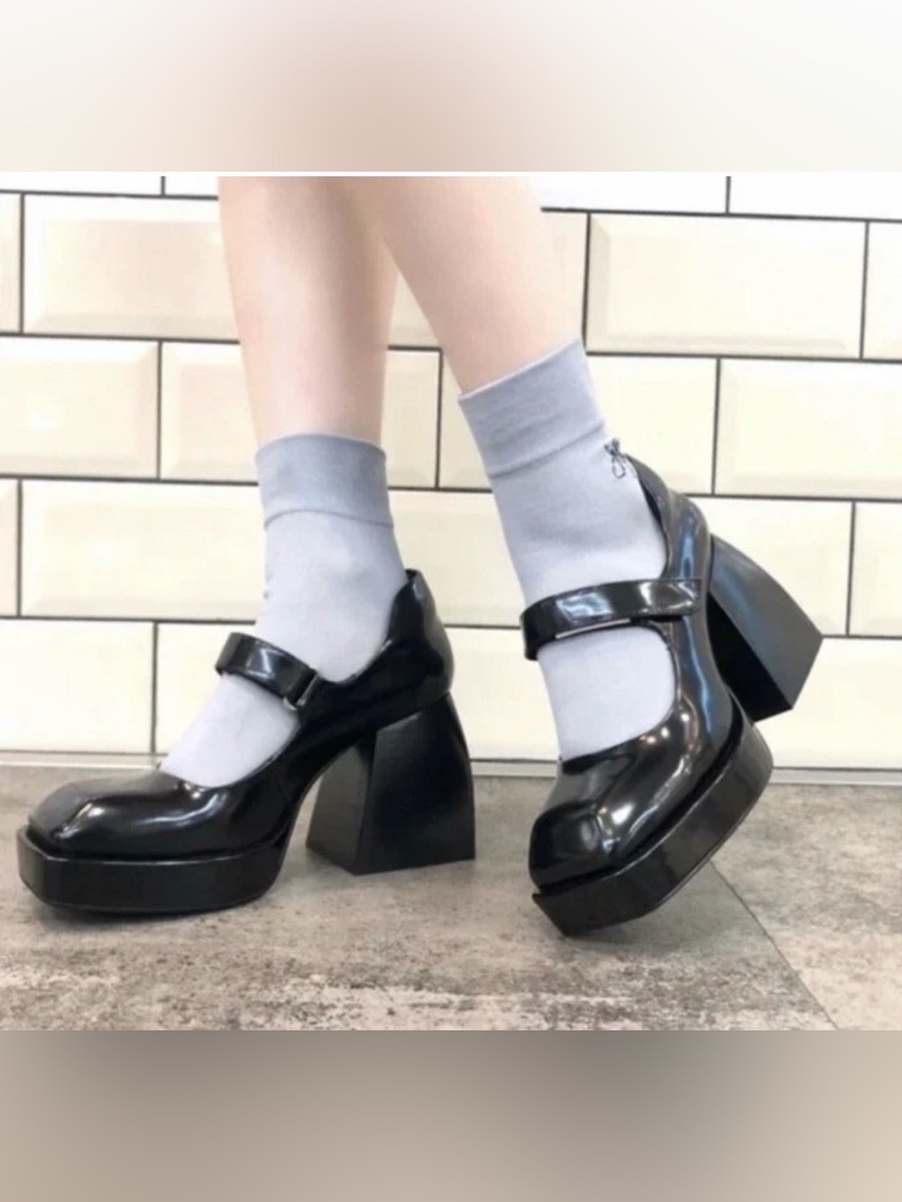 Jeffrey Campbell Reine Platform Mary Jane Pump Black Chunky Heel size 10 - Picture 1 of 14
